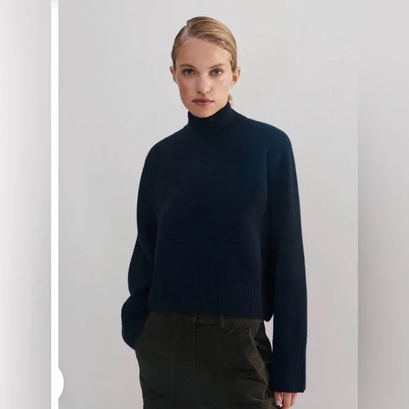 ME + EM Merino + Cashmere Curved Hem High Neck Sweater - Small - Picture 1 of 10